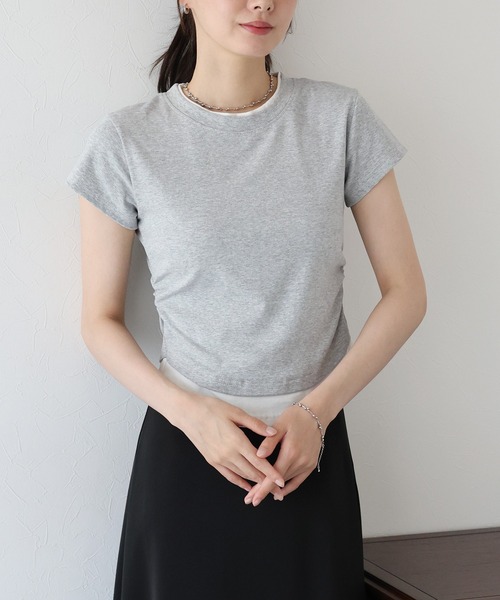 BLUEEAST(ブルーイースト)の「サイドシャーリングレイヤードTシャツ(Tシャツ/カットソー・レディース・グレー/ブラック・MEDIUM)」の5枚目の写真
