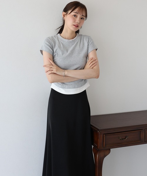 BLUEEAST(ブルーイースト)の「サイドシャーリングレイヤードTシャツ(Tシャツ/カットソー・レディース・グレー/ブラック・MEDIUM)」の8枚目の写真