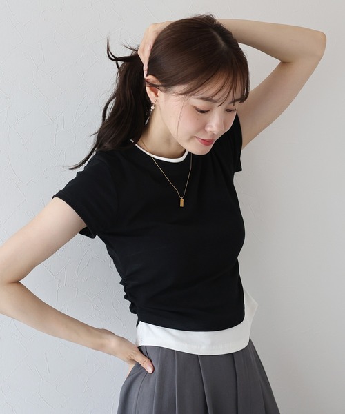 BLUEEAST(ブルーイースト)の「サイドシャーリングレイヤードTシャツ(Tシャツ/カットソー・レディース・グレー/ブラック・MEDIUM)」の11枚目の写真