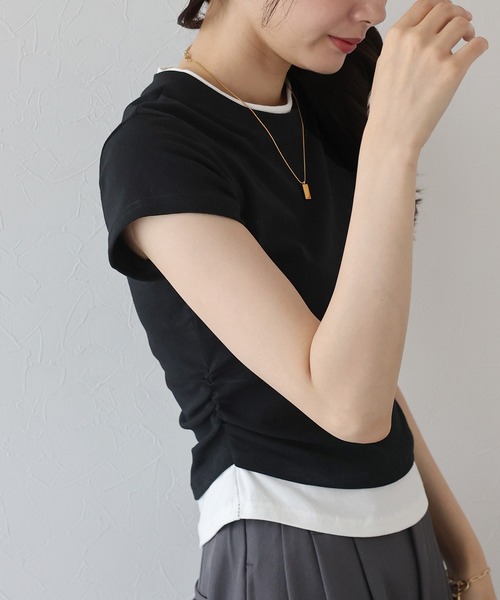 BLUEEAST(ブルーイースト)の「サイドシャーリングレイヤードTシャツ(Tシャツ/カットソー・レディース・グレー/ブラック・MEDIUM)」の12枚目の写真