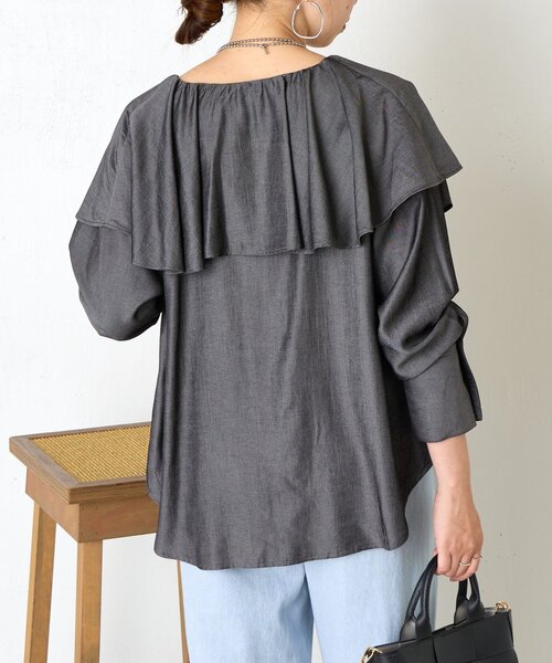 Jena espace merveilleux（ジェナ　エスパスメルヴェイユ）の「テンセルネックフリルシャツ（シャツ/ブラウス・レディース・ブラック/ネイビー・FREE）」の10枚目の写真
