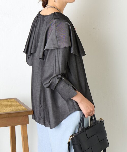 Jena espace merveilleux（ジェナ　エスパスメルヴェイユ）の「テンセルネックフリルシャツ（シャツ/ブラウス・レディース・ブラック/ネイビー・FREE）」の11枚目の写真