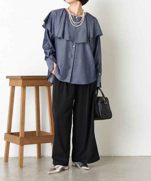 Jena espace merveilleux（ジェナ　エスパスメルヴェイユ）の「テンセルネックフリルシャツ（シャツ/ブラウス・レディース・ブラック/ネイビー・FREE）」の13枚目の写真
