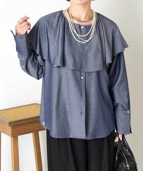 Jena espace merveilleux（ジェナ　エスパスメルヴェイユ）の「テンセルネックフリルシャツ（シャツ/ブラウス・レディース・ブラック/ネイビー・FREE）」の19枚目の写真