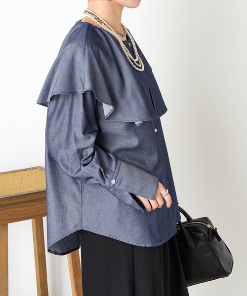 Jena espace merveilleux（ジェナ　エスパスメルヴェイユ）の「テンセルネックフリルシャツ（シャツ/ブラウス・レディース・ブラック/ネイビー・FREE）」の20枚目の写真