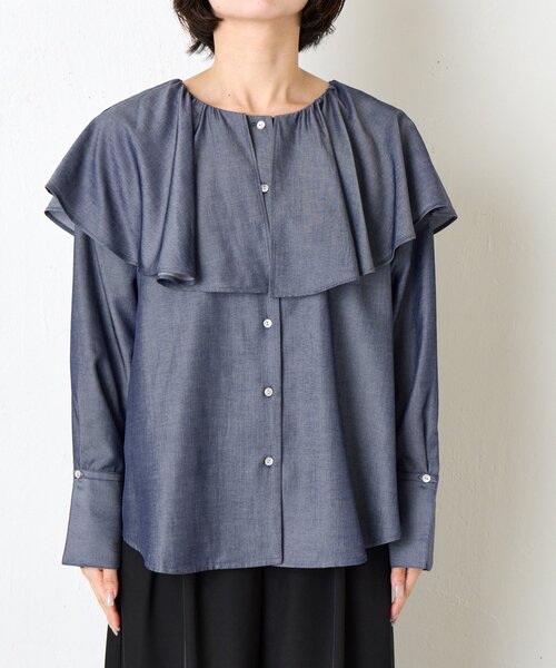Jena espace merveilleux（ジェナ　エスパスメルヴェイユ）の「テンセルネックフリルシャツ（シャツ/ブラウス・レディース・ブラック/ネイビー・FREE）」の22枚目の写真