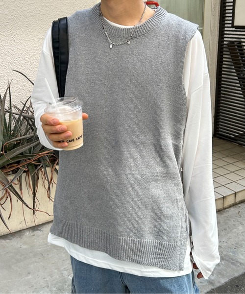 link lot(リンクロット)の「サイドスリットクルーネックニットベスト(ベスト・メンズ・ブラック/グレー・F)」の11枚目の写真