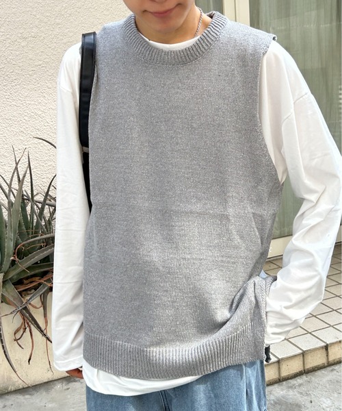 link lot(リンクロット)の「サイドスリットクルーネックニットベスト(ベスト・メンズ・ブラック/グレー・F)」の10枚目の写真