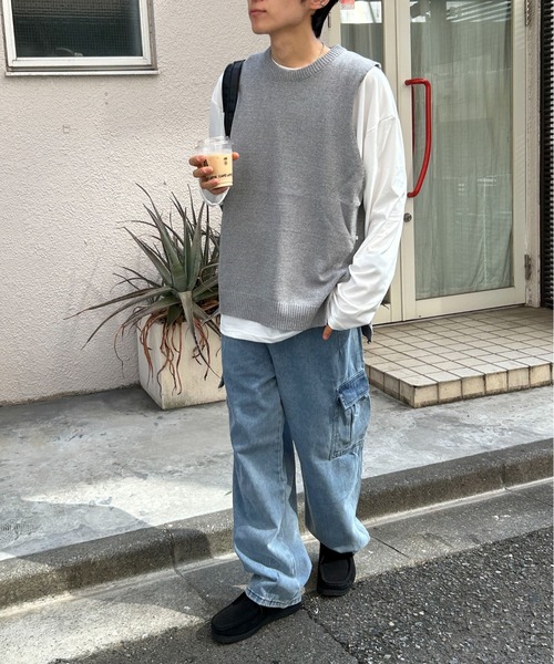 link lot(リンクロット)の「サイドスリットクルーネックニットベスト(ベスト・メンズ・ブラック/グレー・F)」の14枚目の写真