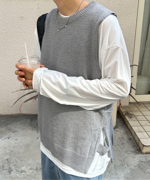 link lot(リンクロット)の「サイドスリットクルーネックニットベスト(ベスト・メンズ・ブラック/グレー・F)」の12枚目の写真