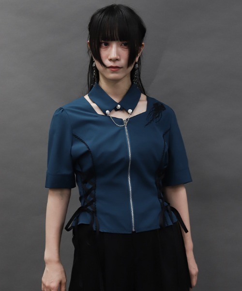 正規品 へルヴァボス オクタヴィア チョーカー シャツ クラゲ刺繍チョーカー襟BL（シャツ/ブラウス）｜axes femme