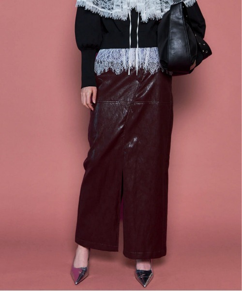 Waist Cross Vegan Leather Tight Slit Skirt/ウエストクロス
