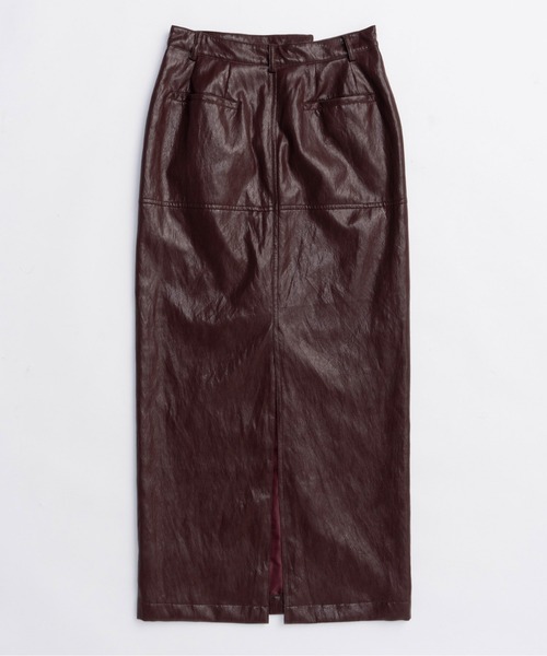MAISON SPECIAL(メゾンスペシャル)の「Waist Cross Vegan Leather Tight Slit Skirt/ウエストクロスヴィーガンレザータイトスリットスカート(スカート・レディース・ブラック/ボルドー・36/38)」の14枚目の写真