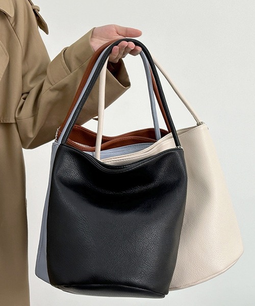 SANSeLF（サンセルフ）の「【SANSeLF】 バケツフォルムハンドバッグ ワンショルダー仕様  ミニマルユース saa25a041（ショルダーバッグ・レディース・ホワイト/ブラック/ライトブラウン・FREE）」の5枚目の写真