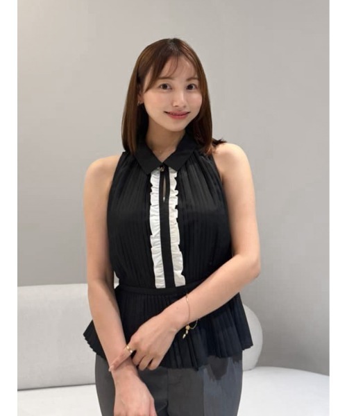 シャツ+ブラウス(半袖+袖なし) herlipto Manon Pleated Peplum Top Manon Pleated Peplum Top（シャツ/ブラウス）｜Her lip to（ハー