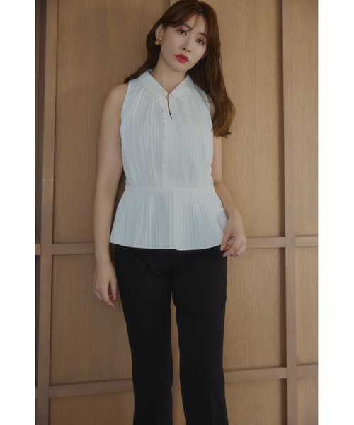 Her lip to(ハーリップトゥー)の「Manon Pleated Peplum Top(シャツ/ブラウス・レディース・ホワイト/ブラック・S/M)」の10枚目の写真