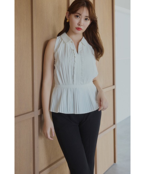 シャツ+ブラウス(半袖+袖なし) herlipto Manon Pleated Peplum Top Manon Pleated Peplum Top（シャツ/ブラウス）｜Her lip to（ハー