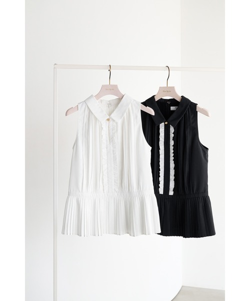 Her lip to(ハーリップトゥー)の「Manon Pleated Peplum Top(シャツ/ブラウス・レディース・ホワイト/ブラック・S/M)」の4枚目の写真
