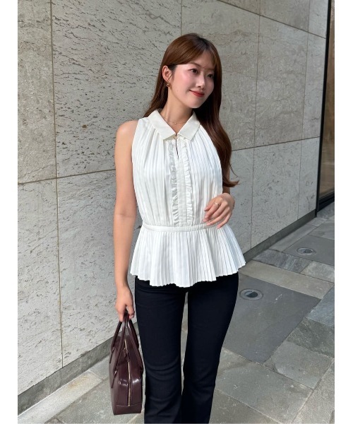 Her lip to(ハーリップトゥー)の「Manon Pleated Peplum Top(シャツ/ブラウス・レディース・ホワイト/ブラック・S/M)」の20枚目の写真