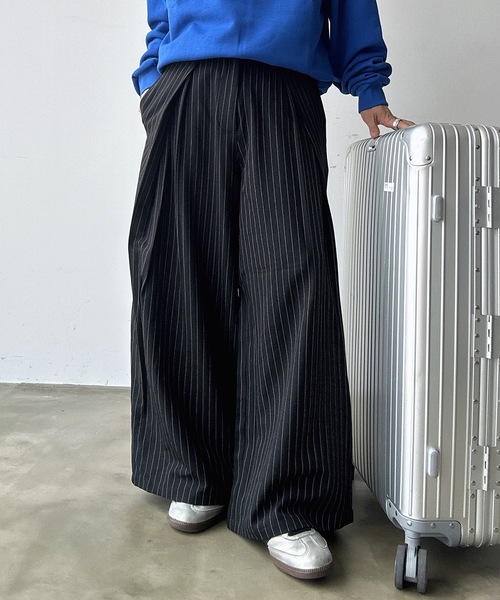 UNDERSTATEMENTs（アンダーステイトメント）の「【ユニセックス】ブロックチェック×ストライプラップタックワイドスラックス（スラックス・メンズ・ブラック系その他/グレー系その他・SMALL/MEDIUM/LARGE）」の11枚目の写真