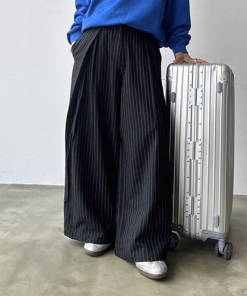 UNDERSTATEMENTs（アンダーステイトメント）の「【ユニセックス】ブロックチェック×ストライプラップタックワイドスラックス（スラックス・メンズ・ブラック系その他/グレー系その他・SMALL/MEDIUM/LARGE）」の12枚目の写真