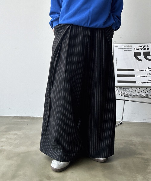 UNDERSTATEMENTs（アンダーステイトメント）の「【ユニセックス】ブロックチェック×ストライプラップタックワイドスラックス（スラックス・メンズ・ブラック系その他/グレー系その他・SMALL/MEDIUM/LARGE）」の15枚目の写真