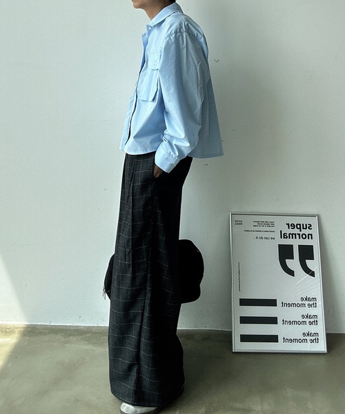 UNDERSTATEMENTs（アンダーステイトメント）の「【ユニセックス】ブロックチェック×ストライプラップタックワイドスラックス（スラックス・メンズ・ブラック系その他/グレー系その他・SMALL/MEDIUM/LARGE）」の3枚目の写真