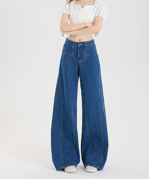 2ly2(トゥーリートゥー)の「バックリボンが主役の美脚ワイドデニム(デニムパンツ・レディース・ブルー/ホワイト/ブラック・FREE)」の17枚目の写真