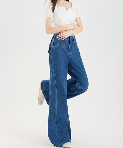 2ly2(トゥーリートゥー)の「バックリボンが主役の美脚ワイドデニム(デニムパンツ・レディース・ブルー/ホワイト/ブラック・FREE)」の19枚目の写真