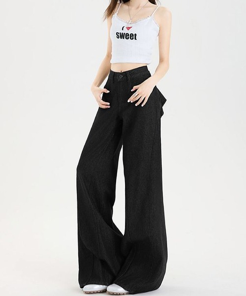 2ly2(トゥーリートゥー)の「バックリボンが主役の美脚ワイドデニム(デニムパンツ・レディース・ブルー/ホワイト/ブラック・FREE)」の22枚目の写真