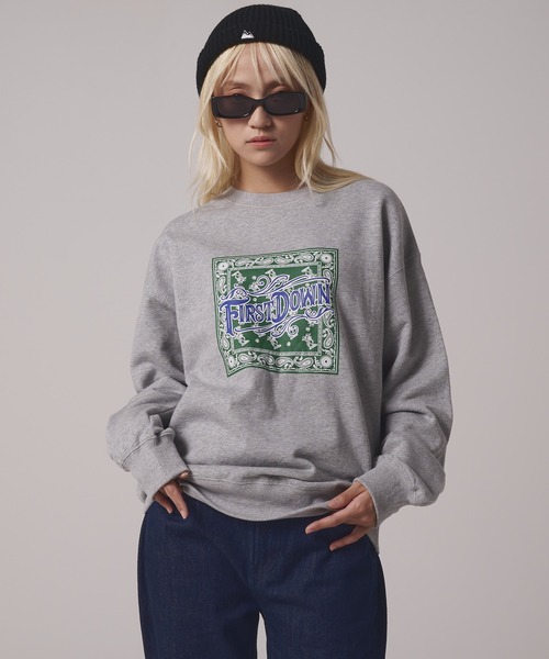 FIRST DOWN（ファーストダウン）の「プリント クルー スウェット（スウェット・メンズ・グリーン/チャコール/グレー・L/M/XL）」の2枚目の写真
