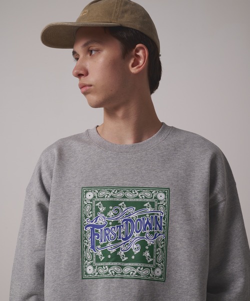 FIRST DOWN（ファーストダウン）の「プリント クルー スウェット（スウェット・メンズ・グリーン/チャコール/グレー・L/M/XL）」の7枚目の写真