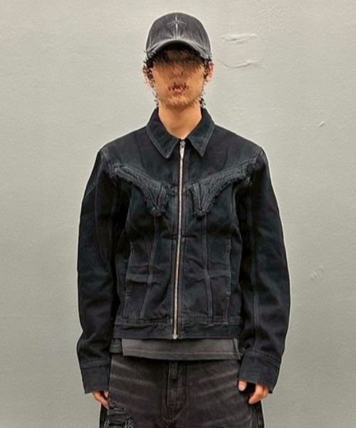 BLR/ビーエルアール/Dyed Curved Line Denim Trucker Jacket
