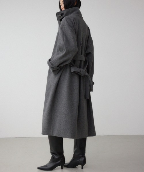 AZUL by moussy(アズールバイマウジー)の「B-HEAT スタンドカラージップロングコート(ステンカラーコート・レディース・杢グレー/ブラック・SMALL/MEDIUM)」の1枚目の写真