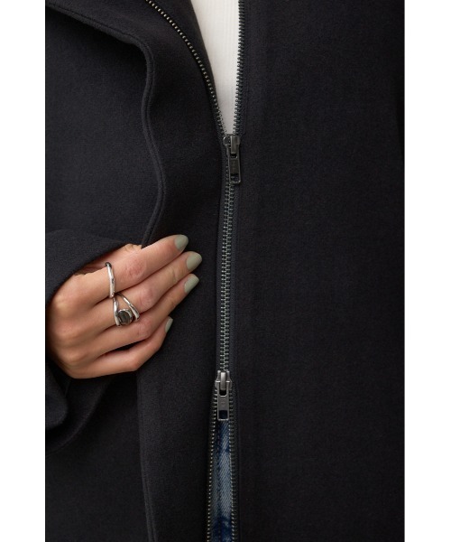 AZUL by moussy(アズールバイマウジー)の「B-HEAT スタンドカラージップロングコート(ステンカラーコート・レディース・杢グレー/ブラック・SMALL/MEDIUM)」の16枚目の写真