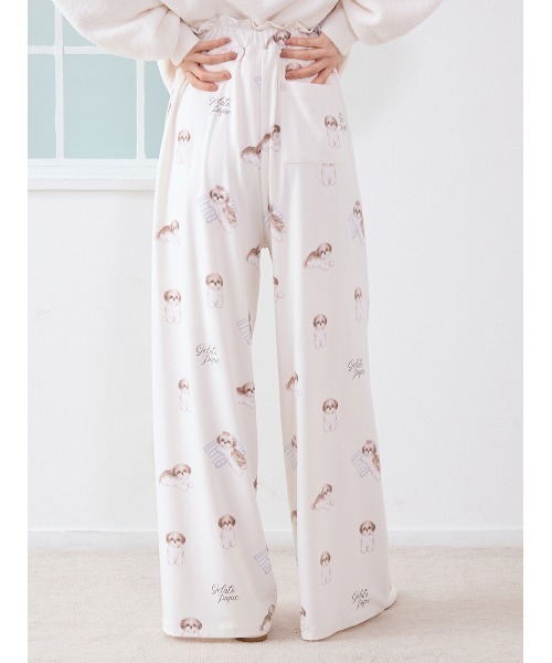 ジェラートピケ　シーズー　ピンク　ロングパンツ セール】シーズー柄ロングパンツ（ルームウェア/パジャマ）｜gelato