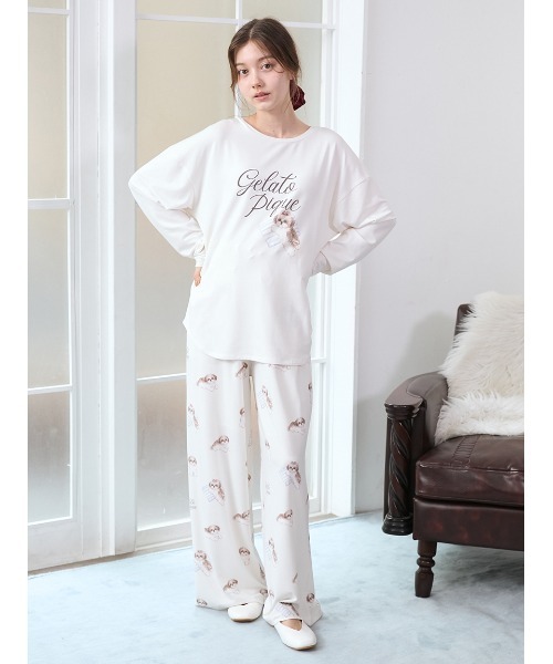 シーズー柄ロングパンツ（ルームウェア/パジャマ）｜gelato