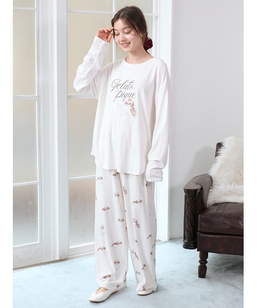 gelato pique（ジェラートピケ）の「シーズー柄ロングパンツ（ルーム