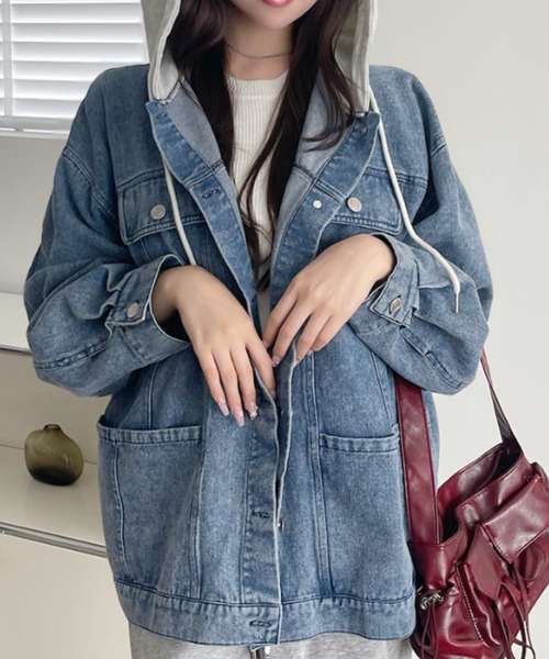 A.D.C.L.（エーディーシーエル）の「フード付き オーバーサイズ ビックシルエット デニムジャケット（Gジャン）（デニムジャケット・レディース・ブルー/ネイビー・M/L）」の16枚目の写真