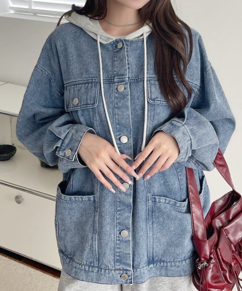 A.D.C.L.（エーディーシーエル）の「フード付き オーバーサイズ ビックシルエット デニムジャケット（Gジャン）（デニムジャケット・レディース・ブルー/ネイビー・M/L）」の22枚目の写真