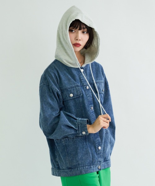 A.D.C.L.（エーディーシーエル）の「フード付き オーバーサイズ ビックシルエット デニムジャケット（Gジャン）（デニムジャケット・レディース・ブルー/ネイビー・M/L）」の6枚目の写真