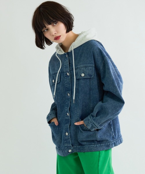 A.D.C.L.(エーディーシーエル)の「フード付き オーバーサイズ ビックシルエット デニムジャケット(Gジャン)(デニムジャケット・レディース・ブルー/ネイビー・M/L)」の13枚目の写真