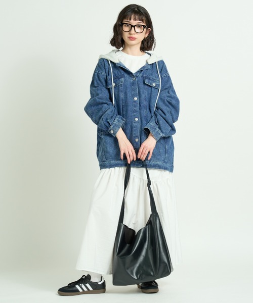 A.D.C.L.(エーディーシーエル)の「フード付き オーバーサイズ ビックシルエット デニムジャケット(Gジャン)(デニムジャケット・レディース・ブルー/ネイビー・M/L)」の20枚目の写真