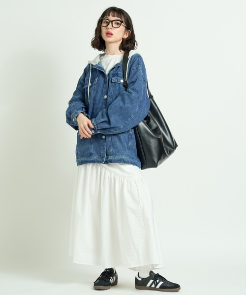 A.D.C.L.(エーディーシーエル)の「フード付き オーバーサイズ ビックシルエット デニムジャケット(Gジャン)(デニムジャケット・レディース・ブルー/ネイビー・M/L)」の21枚目の写真