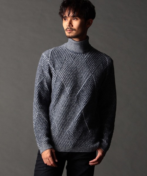 NICOLE CLUB FOR MEN(ニコルクラブフォーメン)の「ビッグバスケットジャカード タートルネックニット(Tシャツ/カットソー・メンズ・ネイビー/ブラック/オフホワイト/チャコールグレー・MEDIUM/LARGE/X-LARGE)」の4枚目の写真