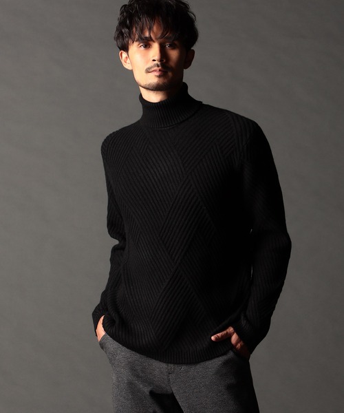 NICOLE CLUB FOR MEN(ニコルクラブフォーメン)の「ビッグバスケットジャカード タートルネックニット(Tシャツ/カットソー・メンズ・ネイビー/ブラック/オフホワイト/チャコールグレー・MEDIUM/LARGE/X-LARGE)」の3枚目の写真