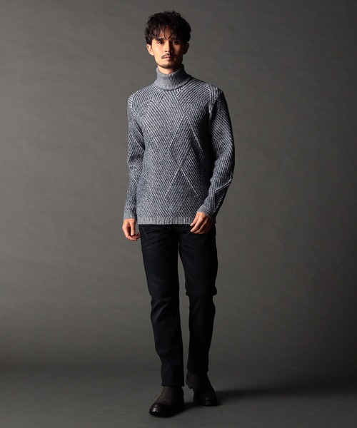 NICOLE CLUB FOR MEN(ニコルクラブフォーメン)の「ビッグバスケットジャカード タートルネックニット(Tシャツ/カットソー・メンズ・ネイビー/ブラック/オフホワイト/チャコールグレー・MEDIUM/LARGE/X-LARGE)」の10枚目の写真