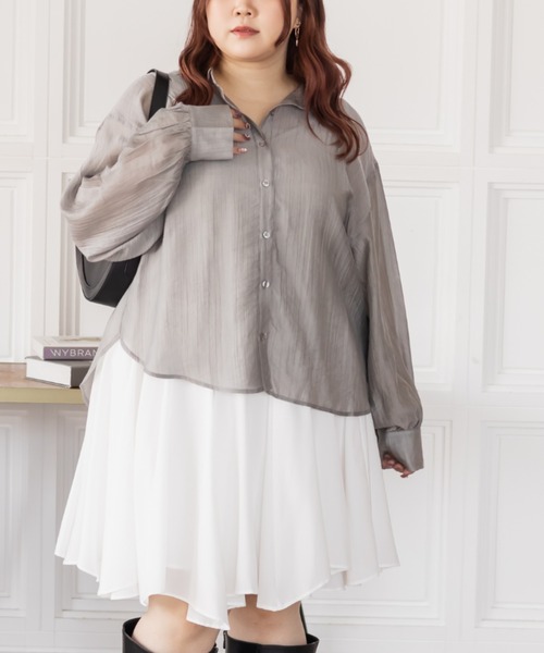 CLETTE(クレット)の「CLETTEオリジナルシアーシャツ(シャツ/ブラウス・レディース・チャコールグレー/グレー/ブルー/オフホワイト・4L/3L/LL)」の2枚目の写真