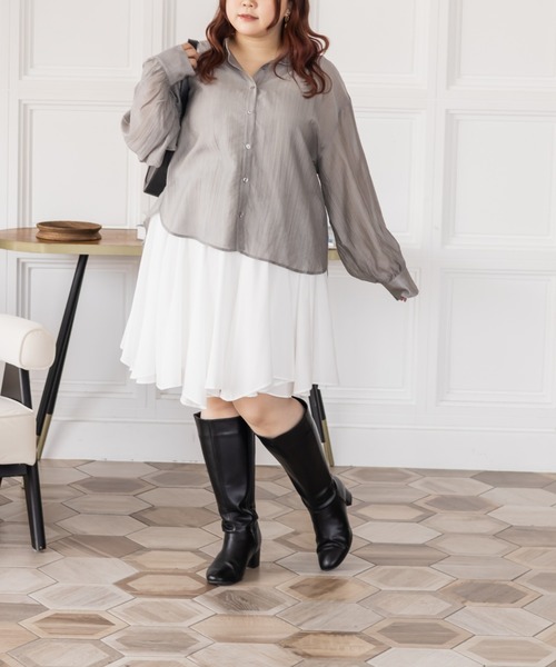 CLETTE(クレット)の「CLETTEオリジナルシアーシャツ(シャツ/ブラウス・レディース・チャコールグレー/グレー/ブルー/オフホワイト・4L/3L/LL)」の18枚目の写真