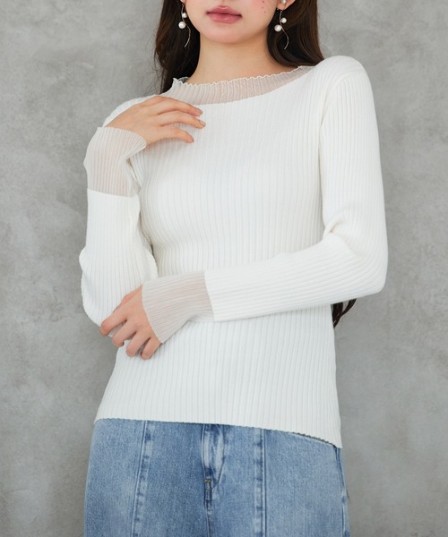 セール】シア－ドッギング長袖リブニットトップス（ニット/セーター